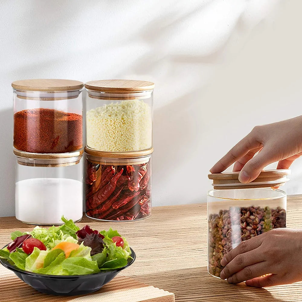 Food Grade Airtight Glass Storage Jar Set With Bamboo Lid