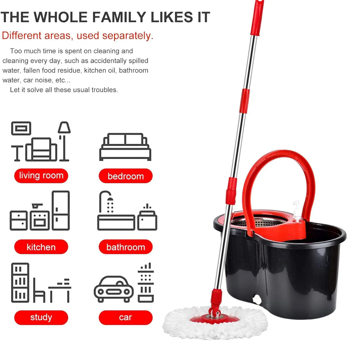 Spin Mop Bucket Set With Steel Wring Basket Microfiber Heads