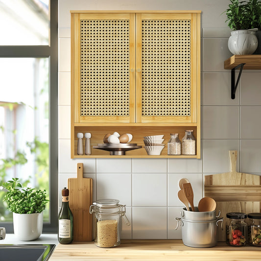 Solid Bamboo Bathroom Cabinet For Over Toilet Storage