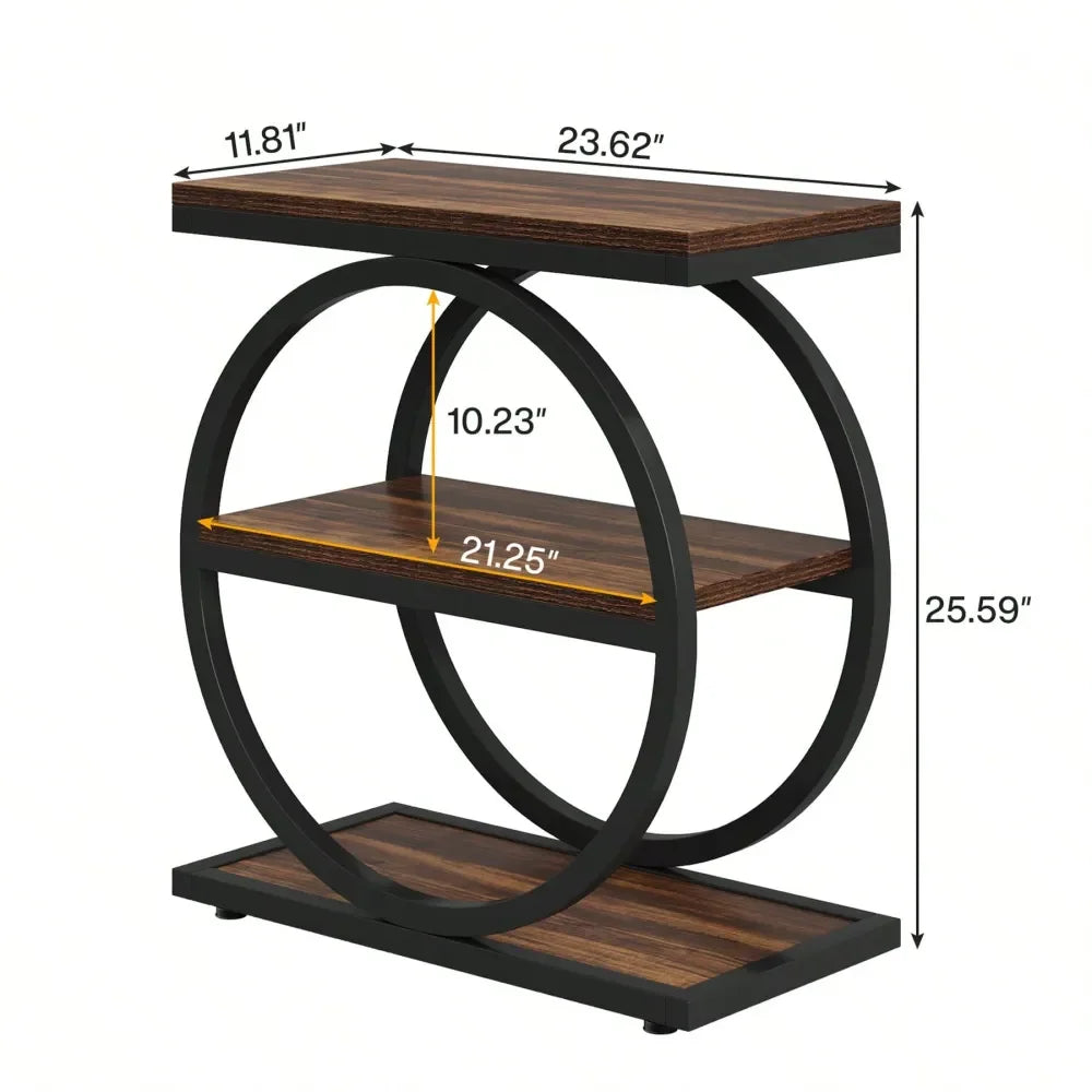 XMSJ Rattan Three Tier End Table Slim Sofa Side Table