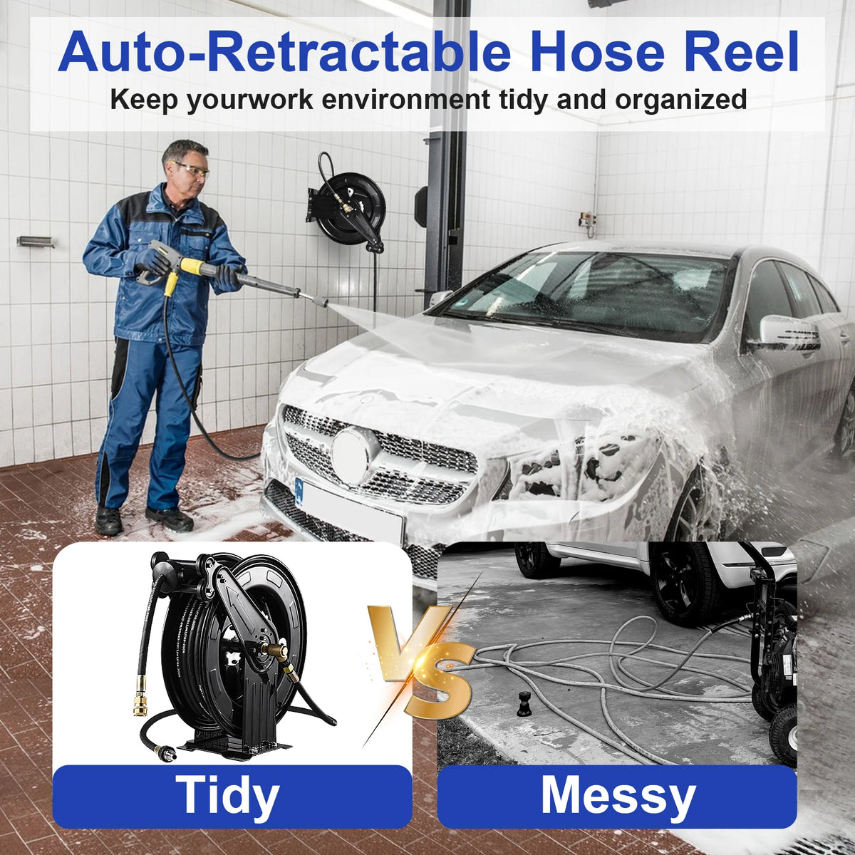 Heavy Duty Steel Auto Rewind Pressure Washer Hose Reel