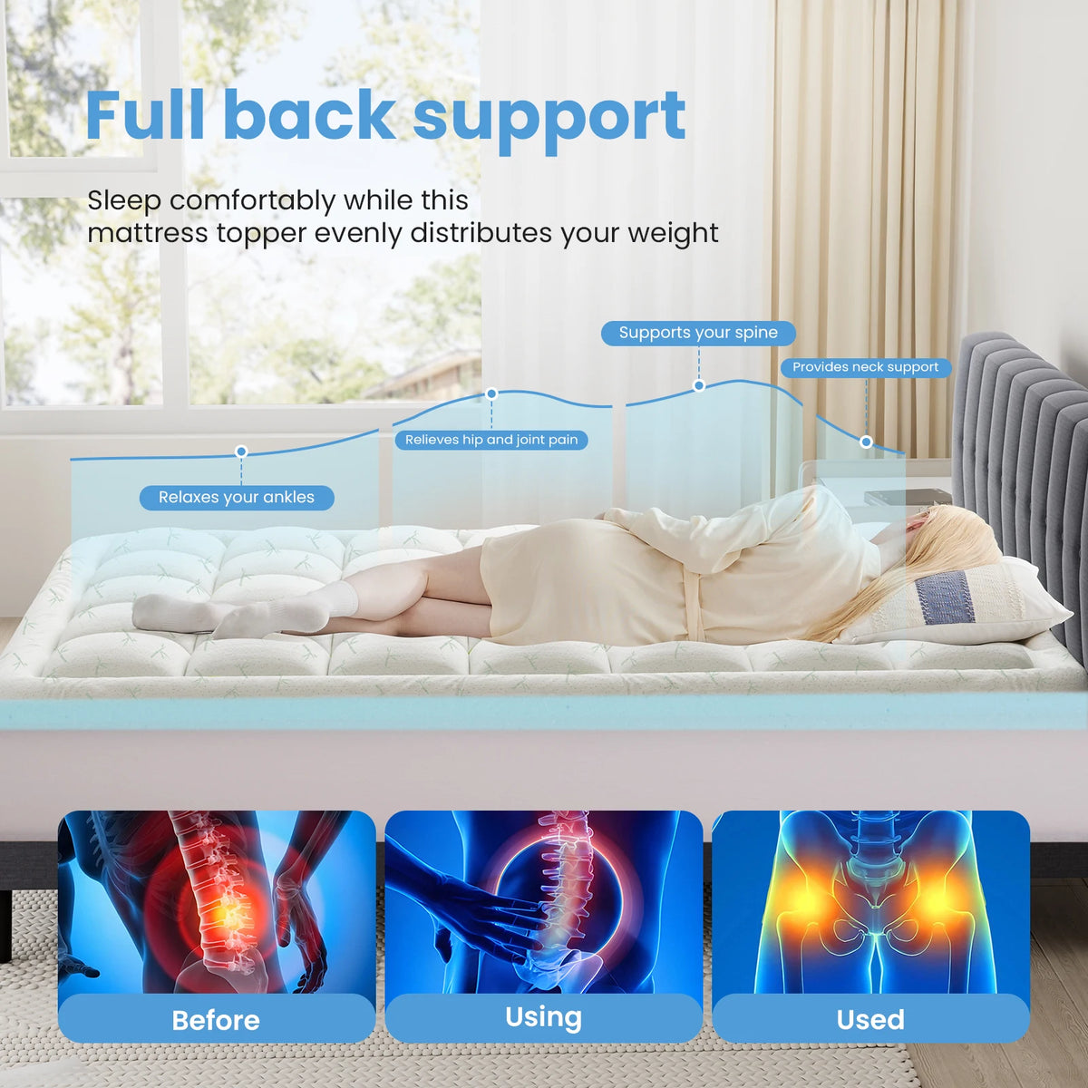JHK Dual Layer Gel Memory Foam Mattress Topper Cooling