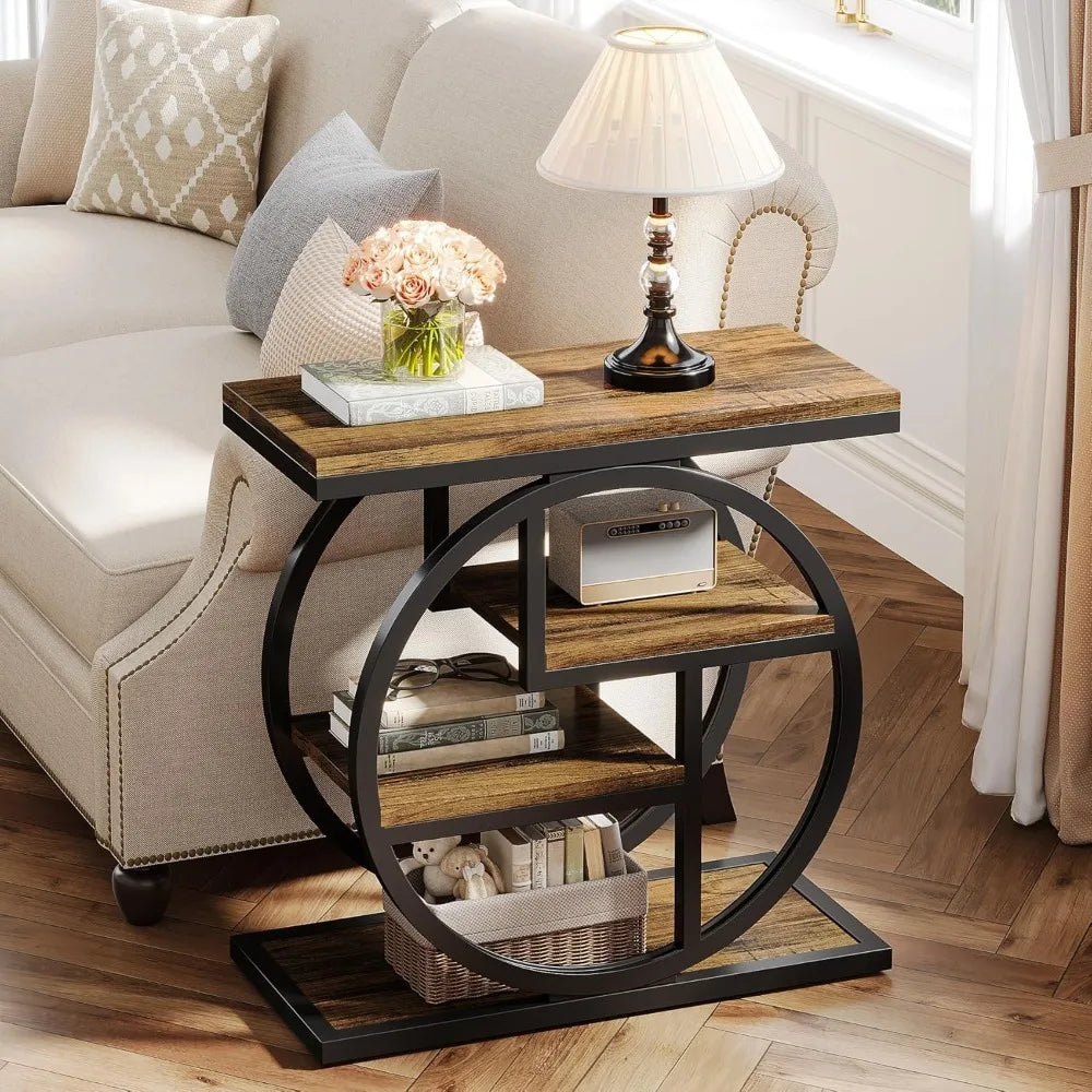 End Table Living Room 4 Tier Narrow Side Table Storage