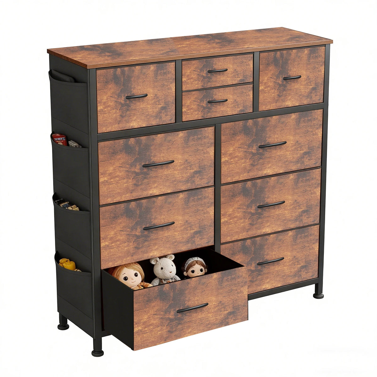 JHK Living Room Cabinet With Ten Fabric Drawers Steel Frame