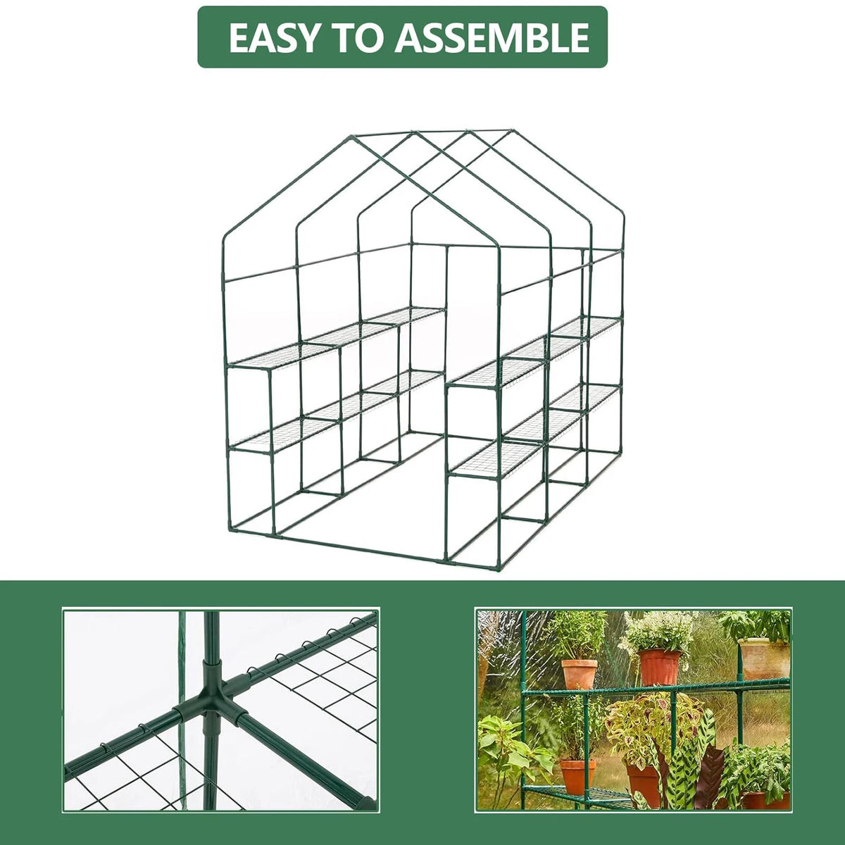HiMISS Greenhouse With Shelves PE Cover And Zipper Door
