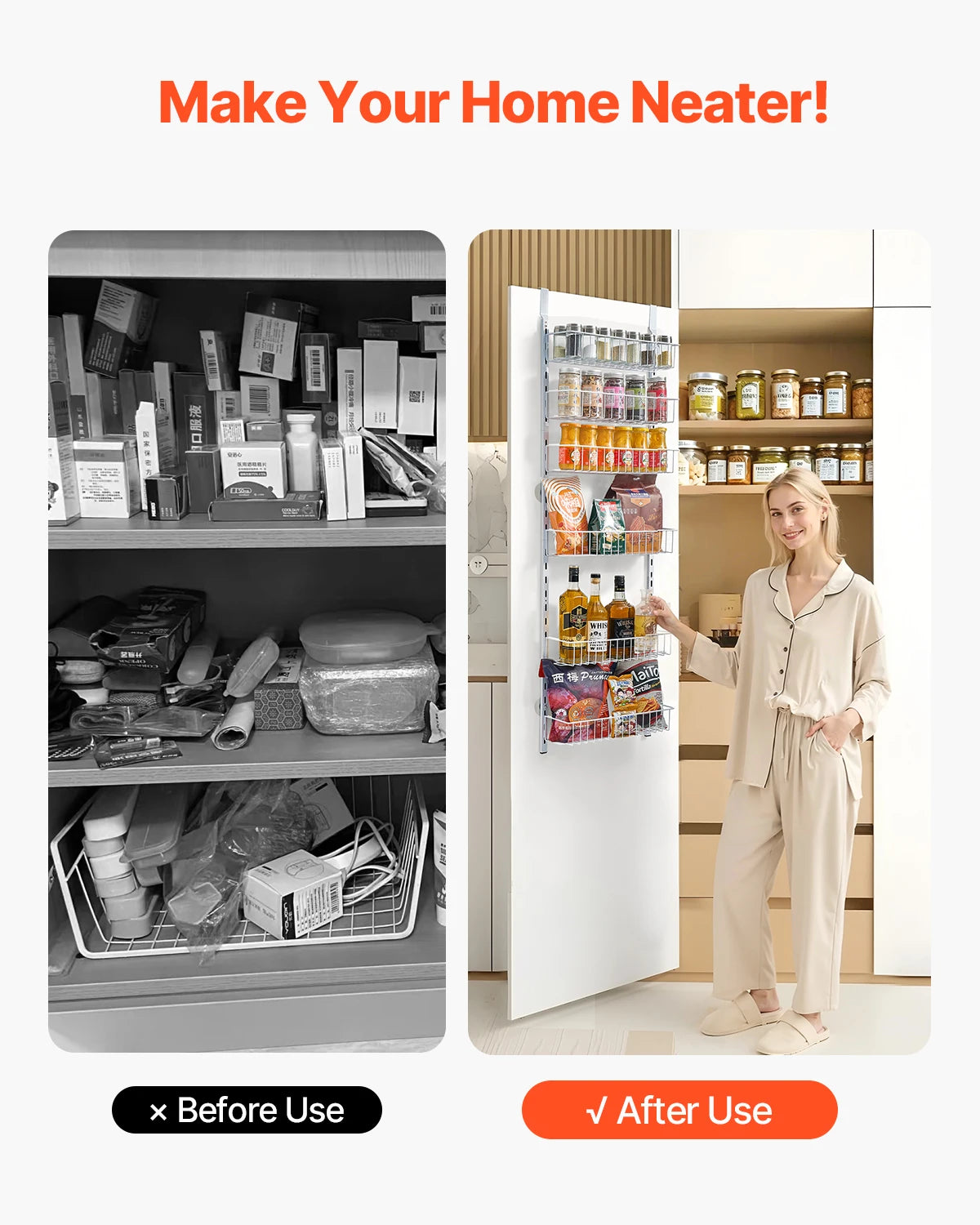 SucceBuy Adjustable Over The Door Pantry Organizer Rack