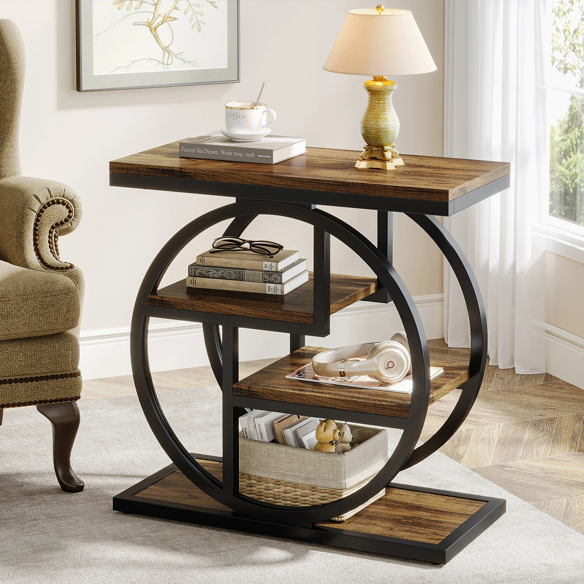 Tribesigns End Table With 3 Storage Shelves