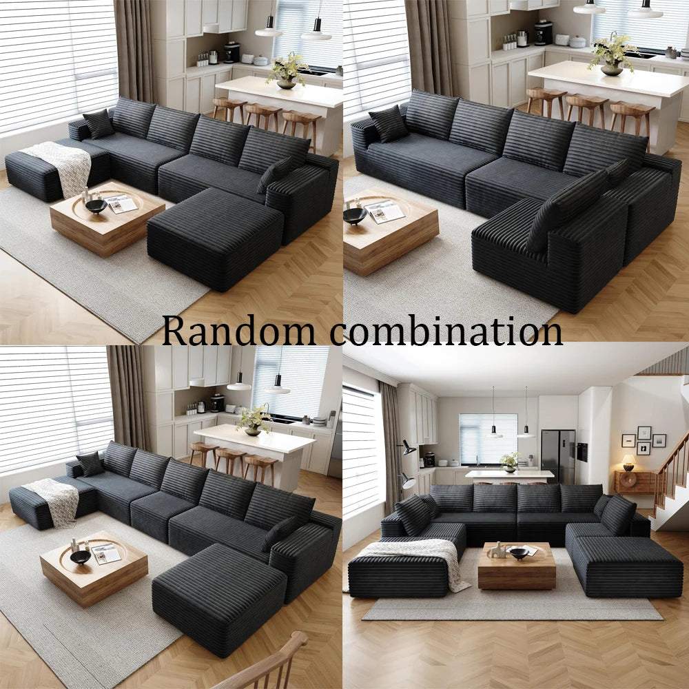 YQXH Cloud-Style Modular Sectional Sofa Corduroy Cover Memory Foam Cushions