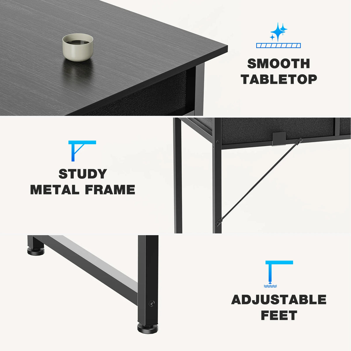JHK Modern Office Desk With Fabric Drawers And Metal Frame