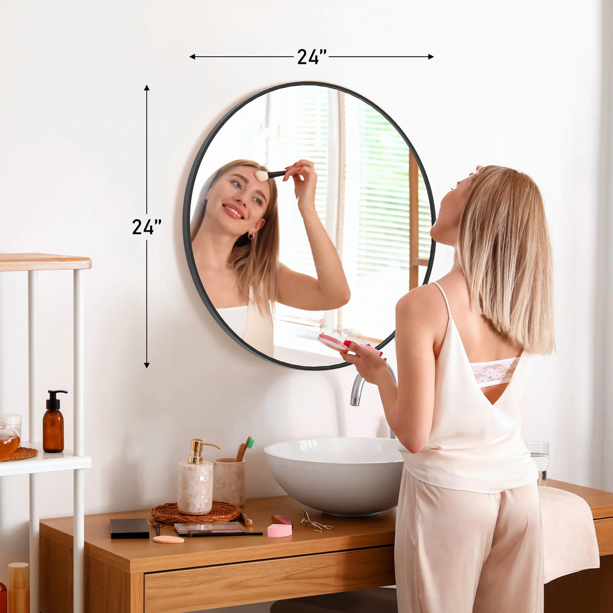JHK Large Gold Round Vanity Mirror Modern Wall Mounted Tempered Glass