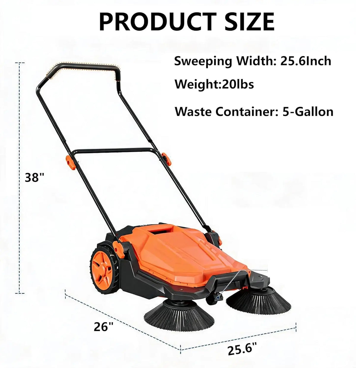 HiMISS Manual Walk Behind Sweeper for Outdoor and Workshop Cleaning