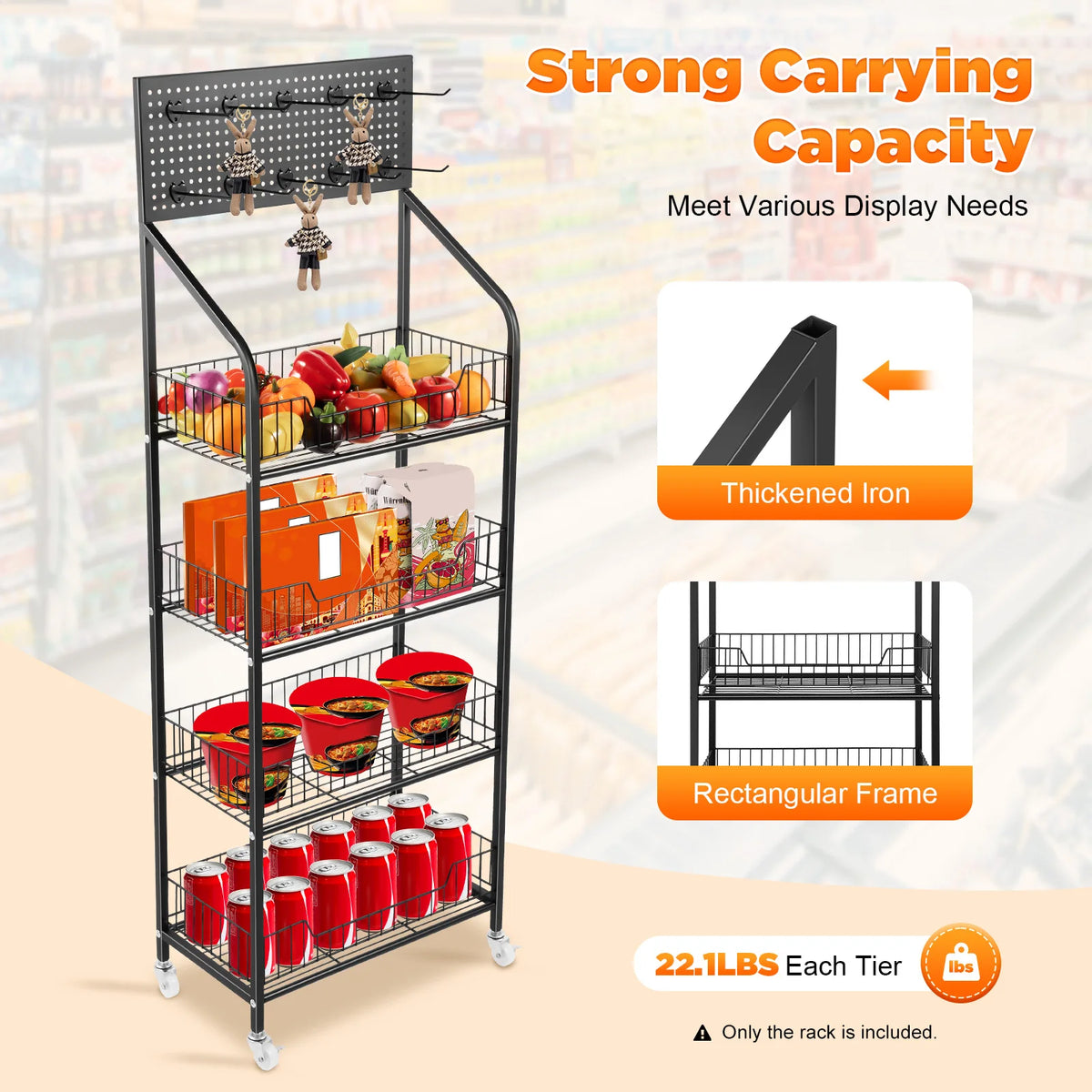 Bymaocar 4 Tier Rolling Metal Display Rack With Basket Storage