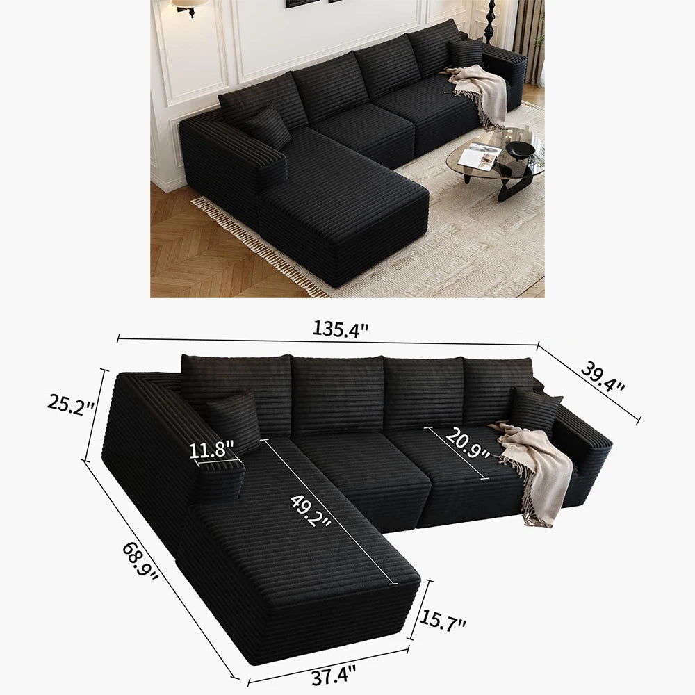 YQXH Cloud-Style Modular Sectional Sofa Corduroy Cover Memory Foam Cushions