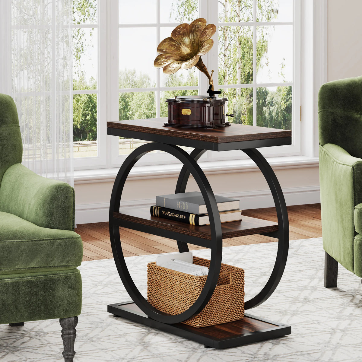 Tribesigns End Table With 3 Storage Shelves