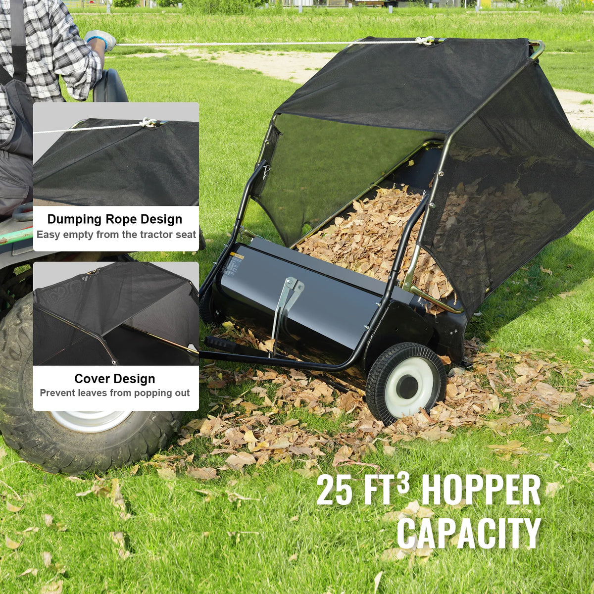 SucceBuy Heavy Duty Tow Behind Lawn Sweeper With Collector Bag