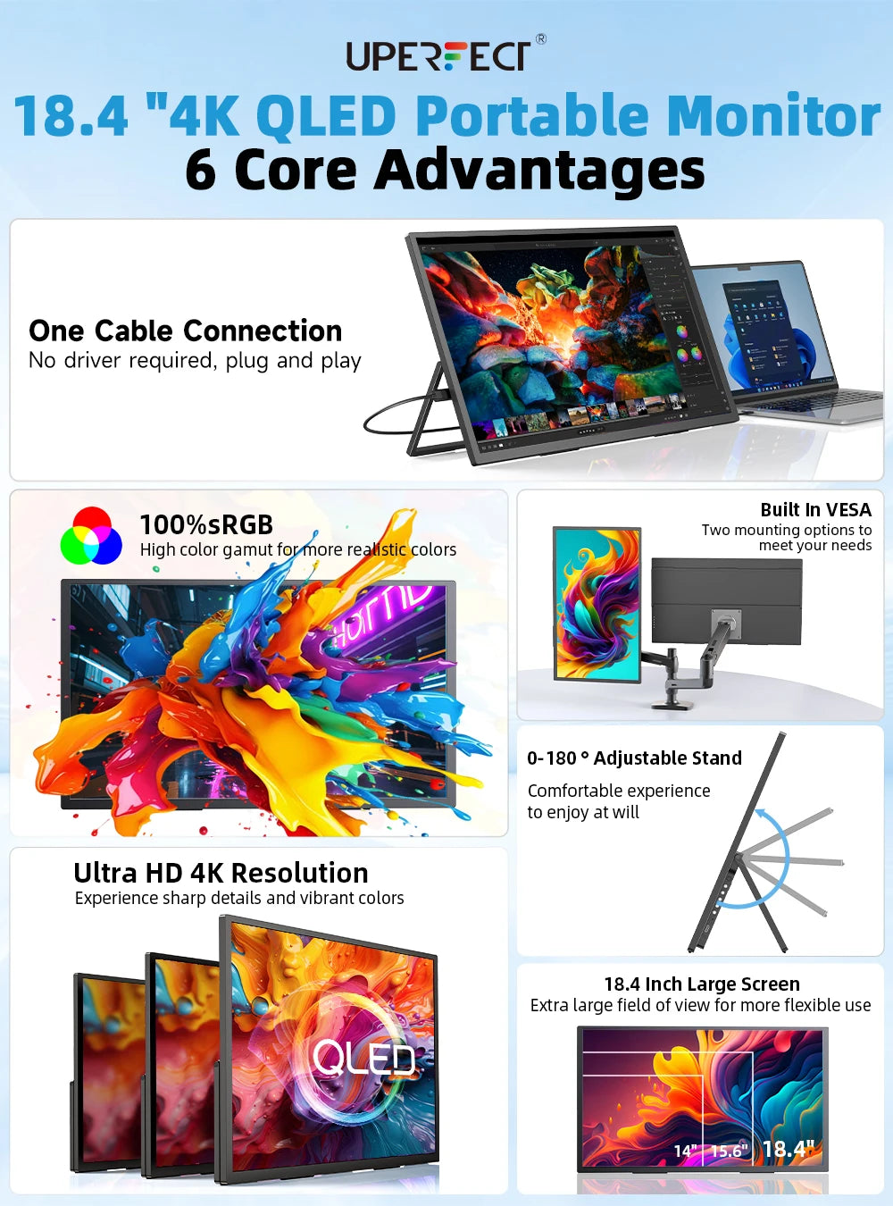 Uperfect 4K QLED Portable Monitor Gaming Display With Speakers