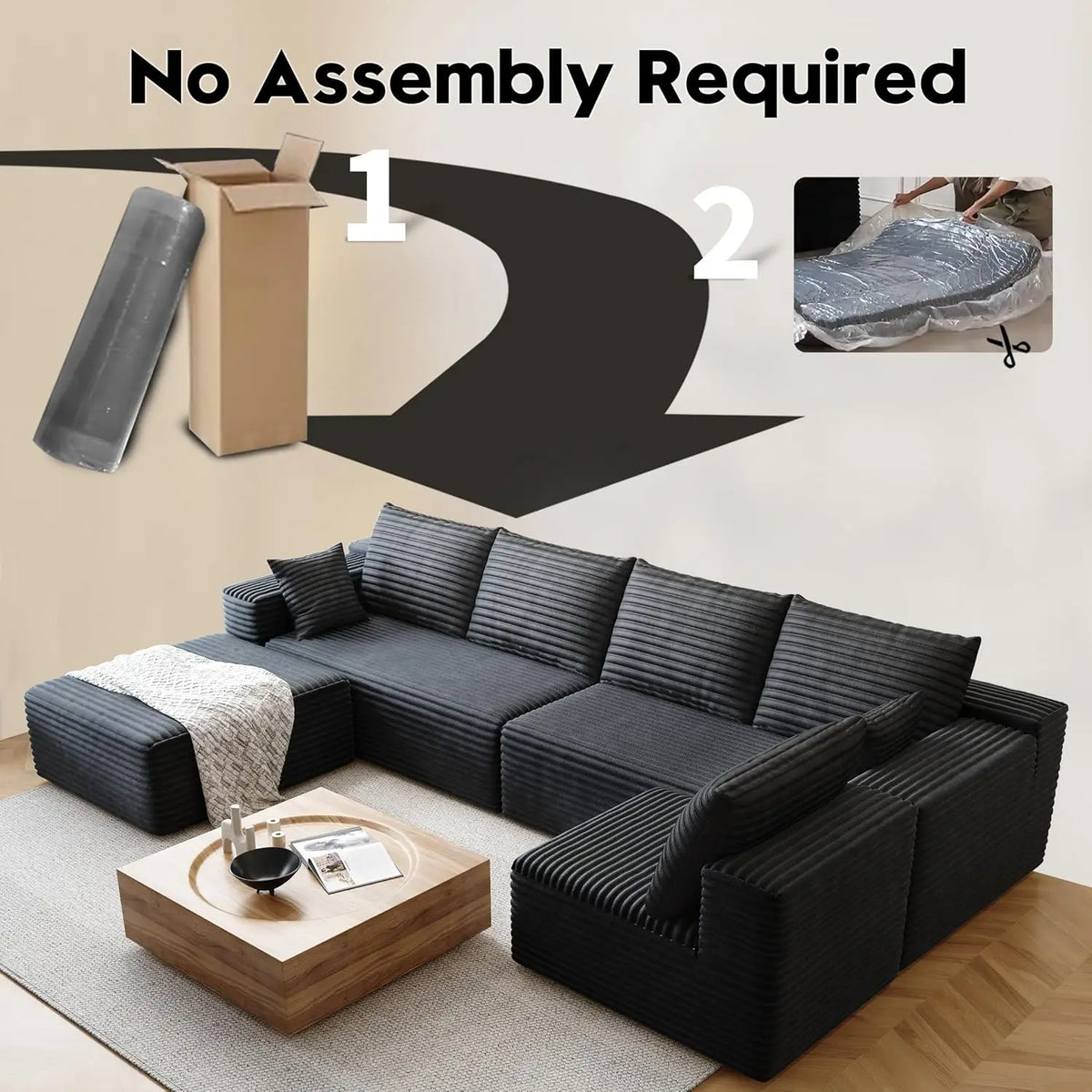 YQXH Cloud-Style Modular Sectional Sofa Corduroy Cover Memory Foam Cushions