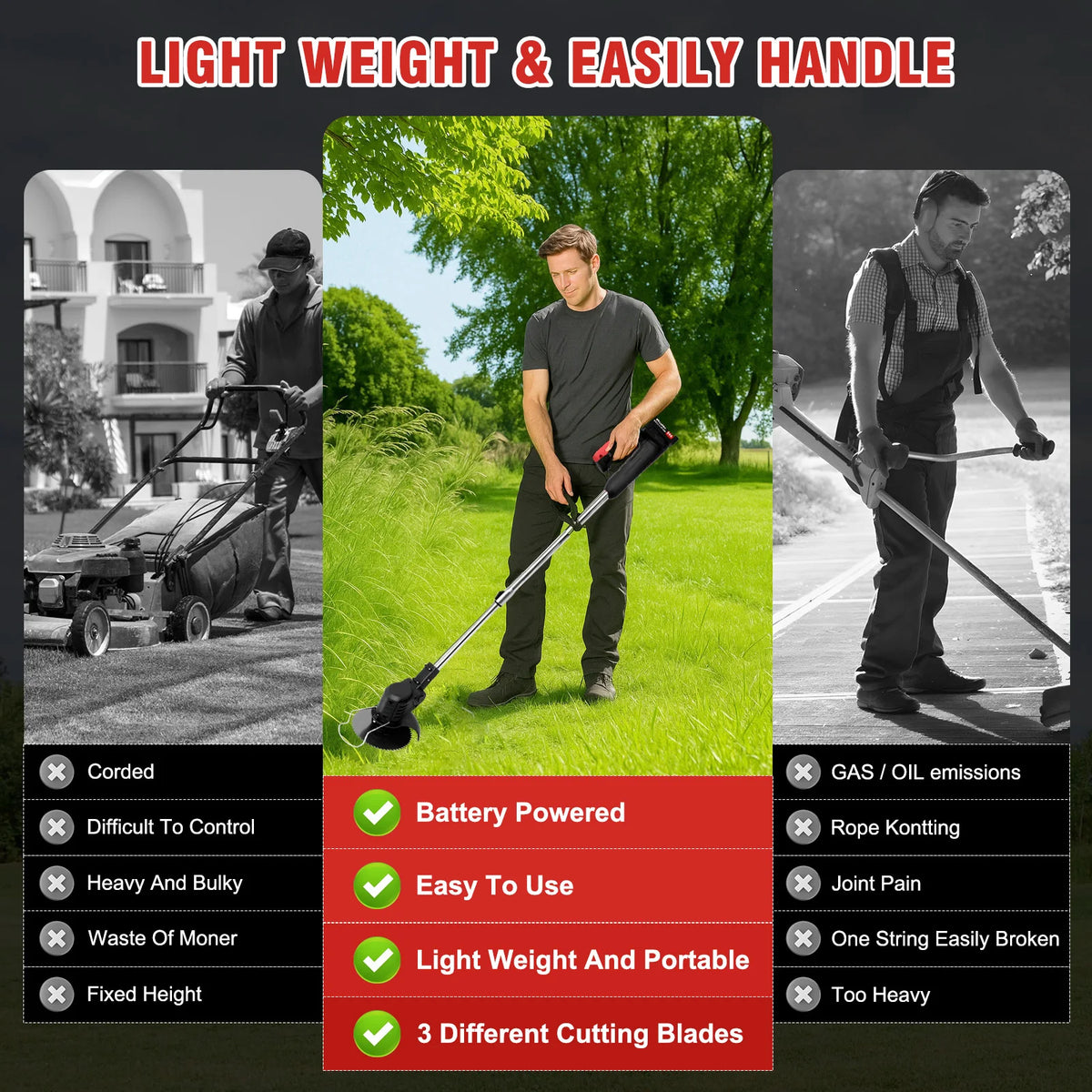21V 3 In 1 Brushless Grass Trimmer With Telescopic Handle