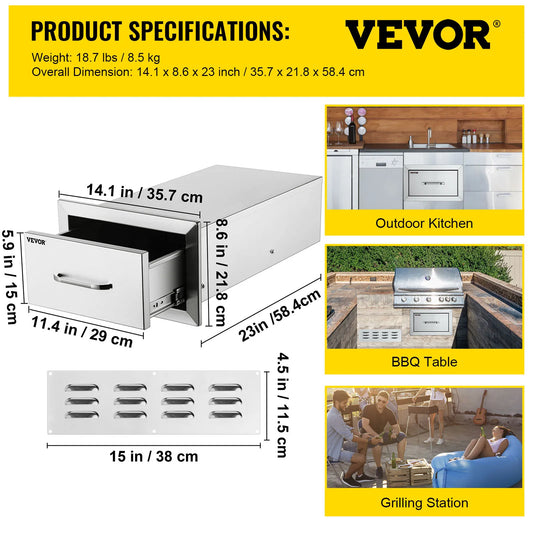 SucceBuy Stainless Steel Outdoor Kitchen Drawers For BBQ Island