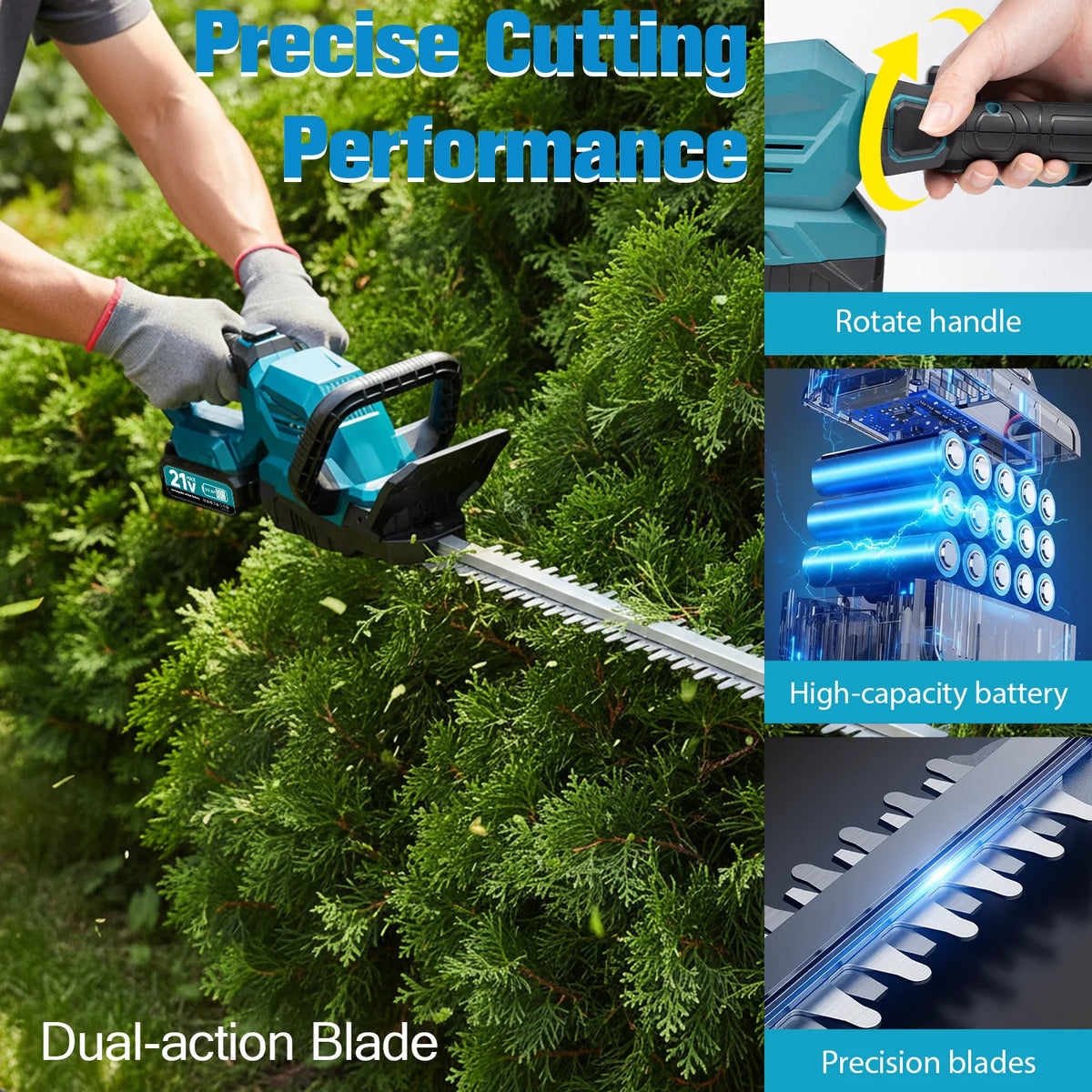 Xysd Cordless Electric Hedge Trimmer With Rotatable Brushless Head
