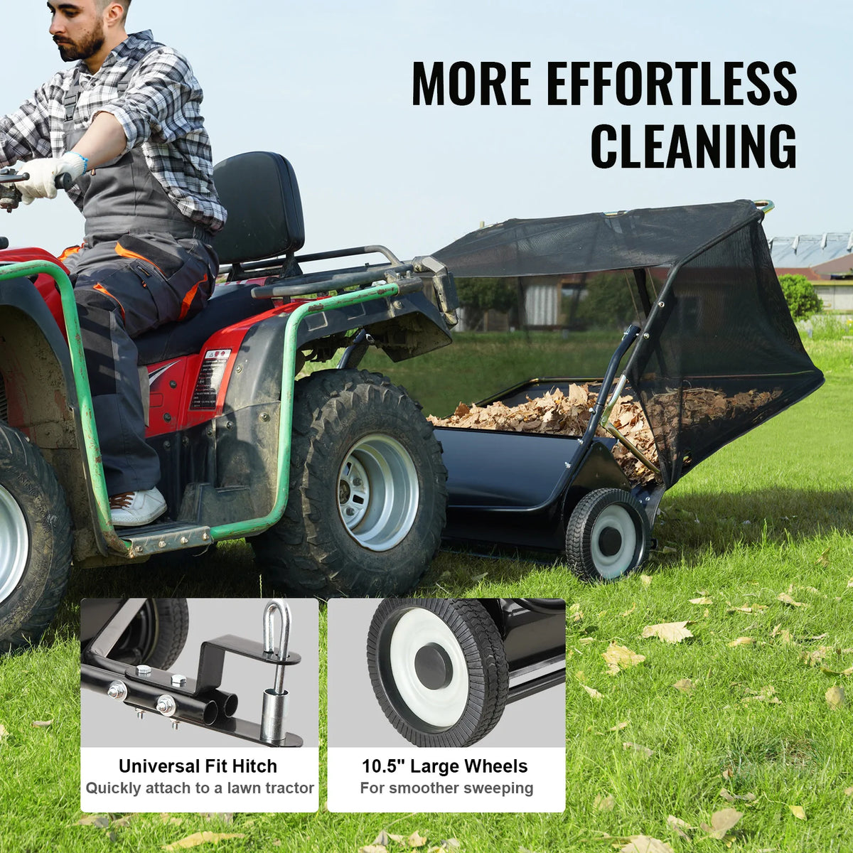 SucceBuy Heavy Duty Tow Behind Lawn Sweeper With Collector Bag