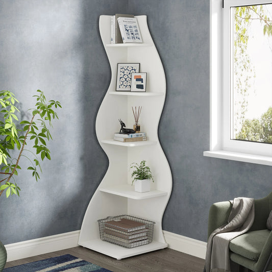 Tribesigns Modern 5-Tier Corner Shelf Wooden Wall Bookcase Plant Stand Rack