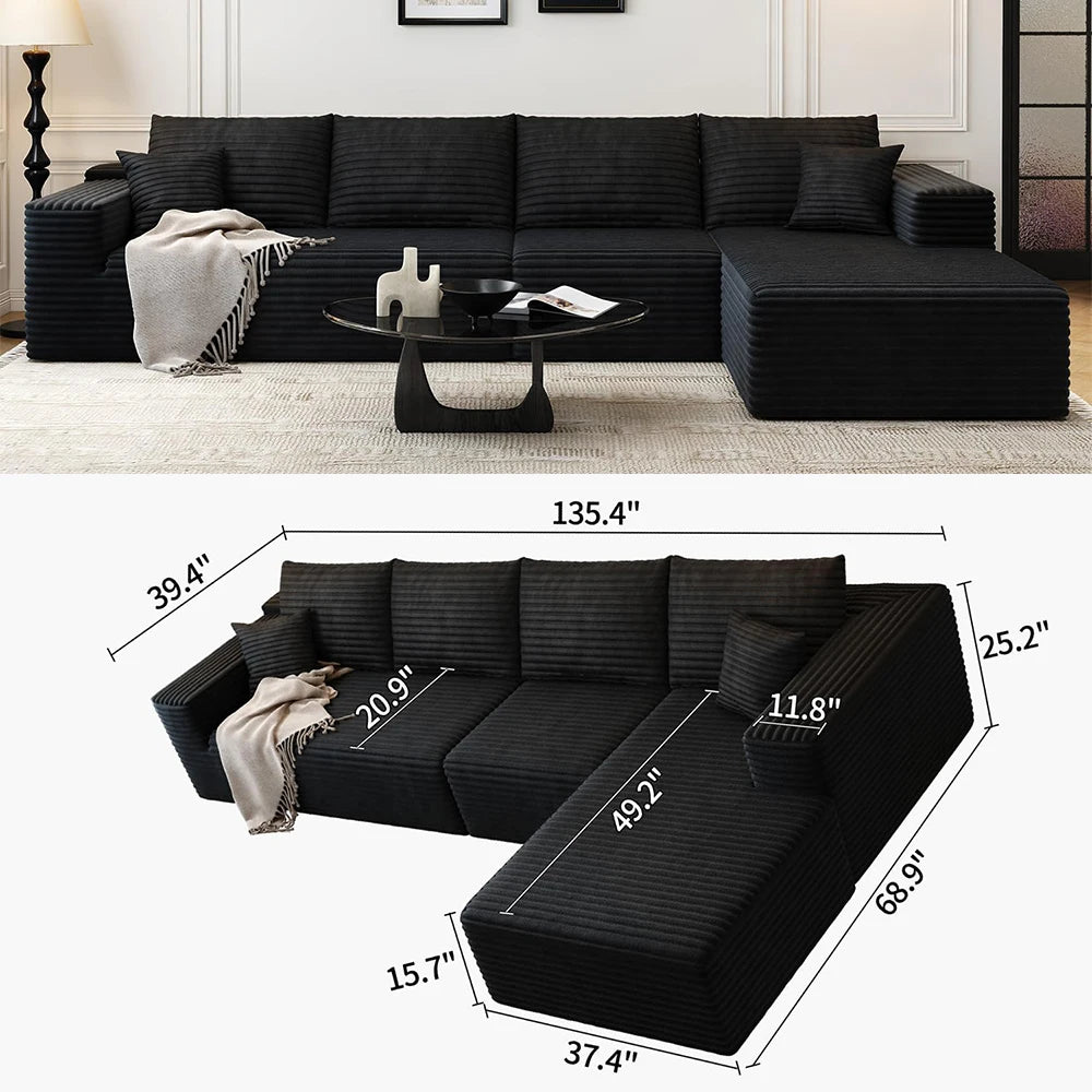 YQXH Cloud-Style Modular Sectional Sofa Corduroy Cover Memory Foam Cushions