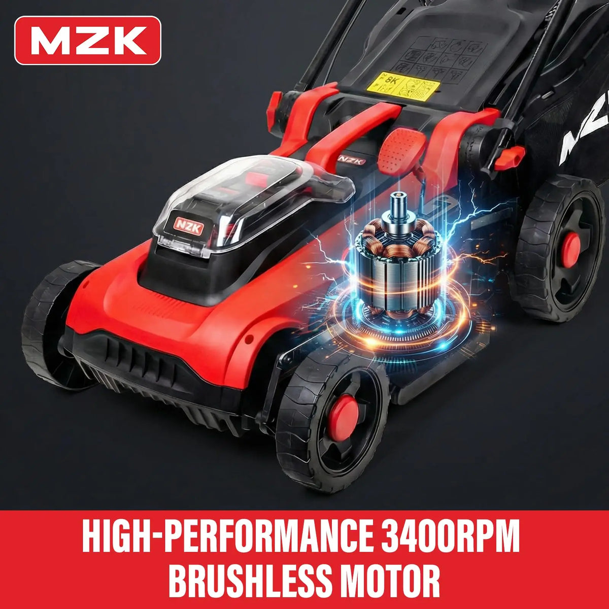MZK 40V Brushless Cordless Lawn Mower With Mulching And Charger
