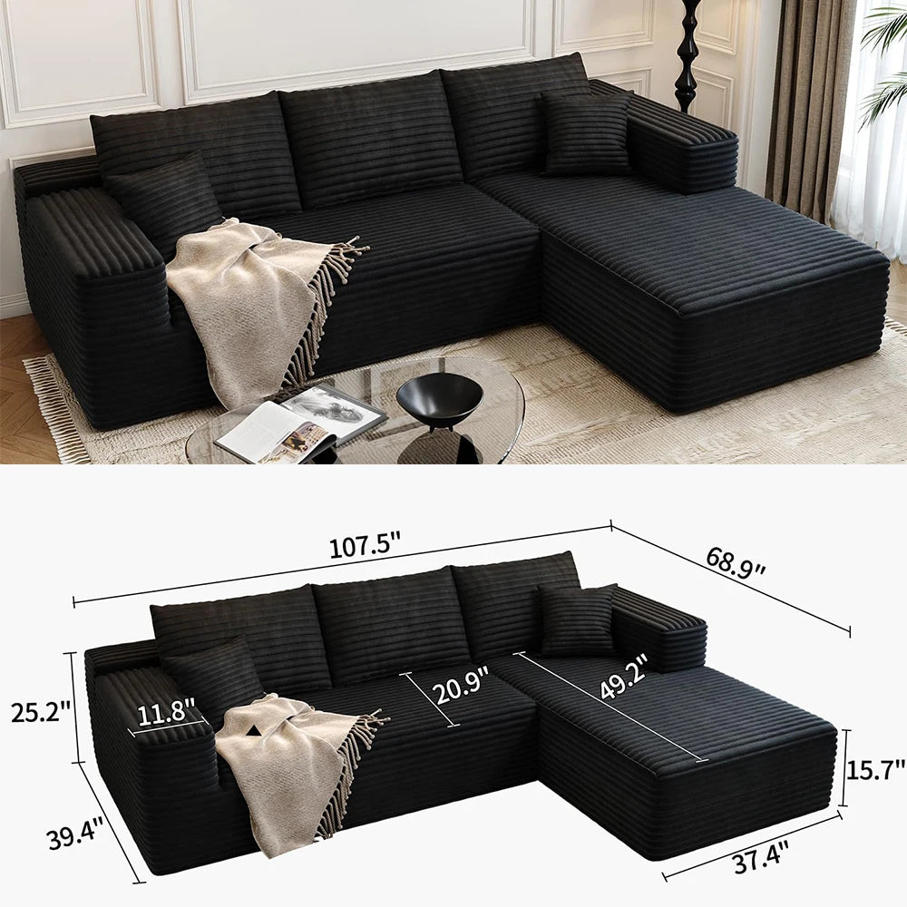 YQXH Cloud-Style Modular Sectional Sofa Corduroy Cover Memory Foam Cushions