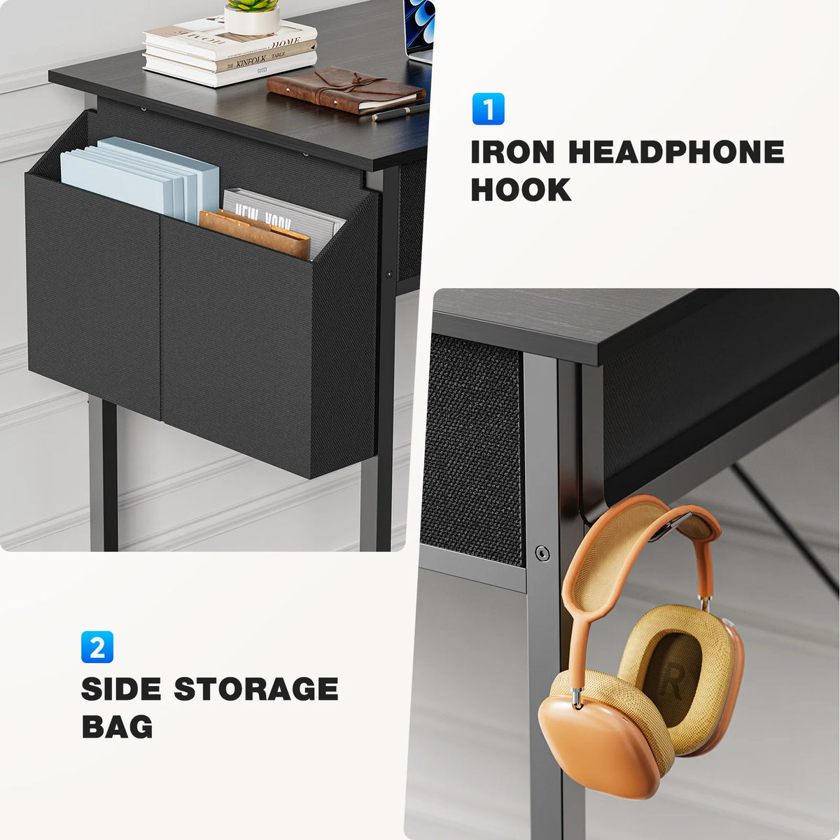 JHK Modern Office Desk With Fabric Drawers And Metal Frame
