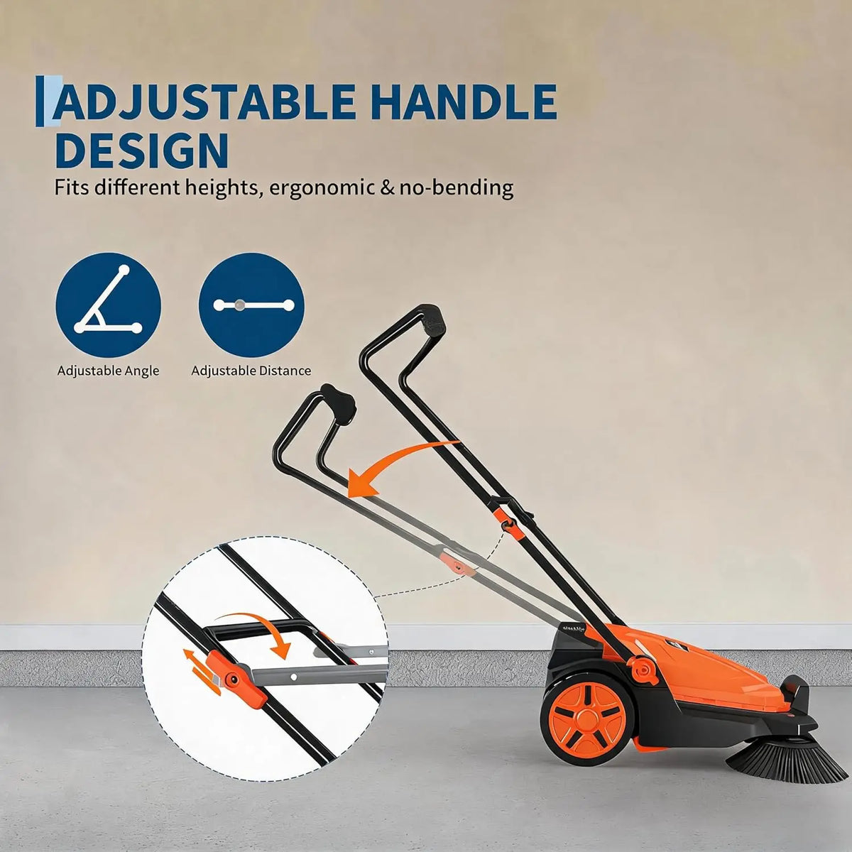HiMISS Manual Walk Behind Sweeper for Outdoor and Workshop Cleaning