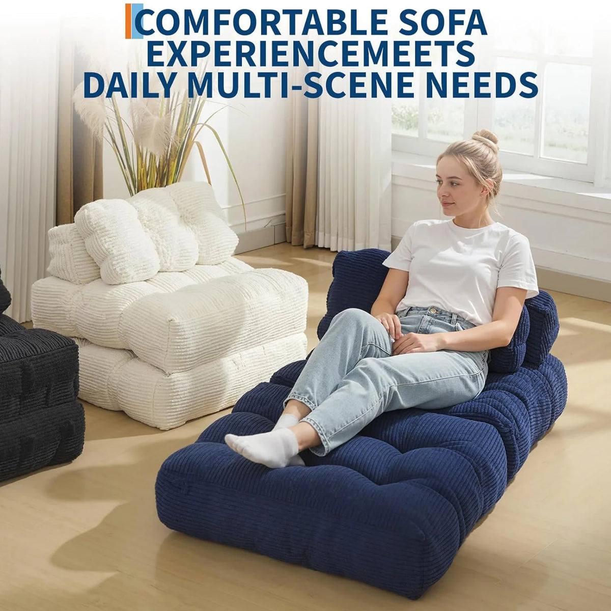 Hmmiss Foldable Sofa Bed With Pillow And Side Pocket For Living Room Lounge