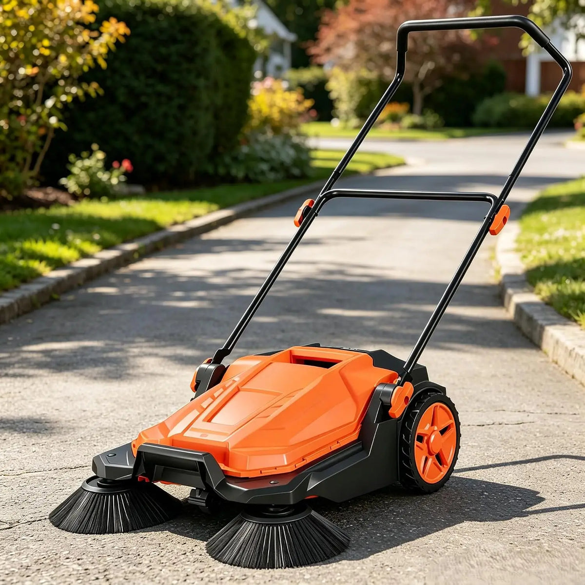 HiMISS Manual Walk Behind Sweeper for Outdoor and Workshop Cleaning